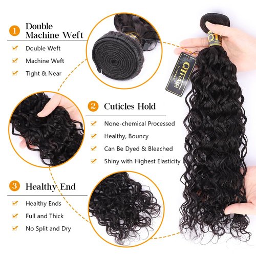 QTHAIR 14A Brazilian Water Wave Human Hair Bundle 1 Bundle 100g 20inch Water Wave Hair Extensions Curly Wave Bundles 1B# color Brazilian Water Wave Human Hair Weave