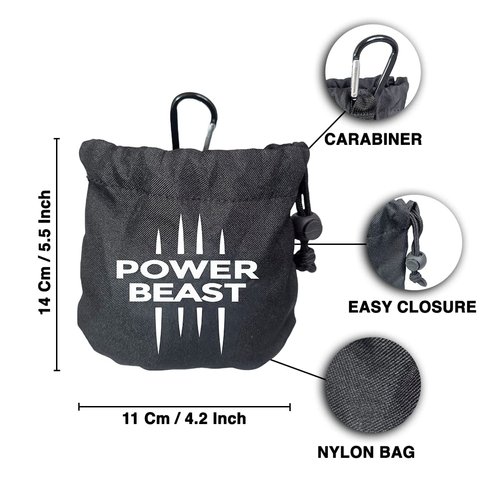 POWER BEAST Refillable Chalk Ball + Bag, Boulder Chalk, Sport Chalk, Gymnastics, Rock Climbing, Bouldering, Weightlifting, Climbing, Pole Dance, Bodybuilding, Tennis, Padel, Cross Training, Gym.