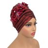 Gold Color Turban Cap for Women Diamonds Flower African Female Head Wraps Bonnet Nigeria Autogele Headtie (US, Alpha (Alpha), One Size, M, Wine red)