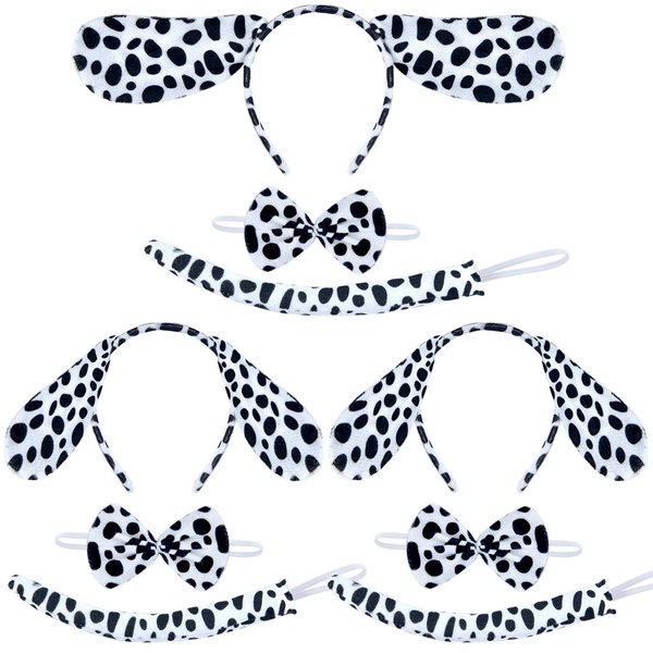 Coopay 9 Pieces Halloween Christmas Dalmatian Costume Set Dog Ears Headband Kit Include Dalmatian Ears Headbands Bow Tie and Tail for Christmas Halloween New Year Cosplay Costume or Party Decoration