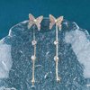 Sttiafay Vintage Crystal Butterfly Drop Earrings Long Rhinestone Chain Tassel Earrings Gold Butterfly Cz Chain Earrings Pearl Butterfly Stud Earrings Jewelry for Women and Girls