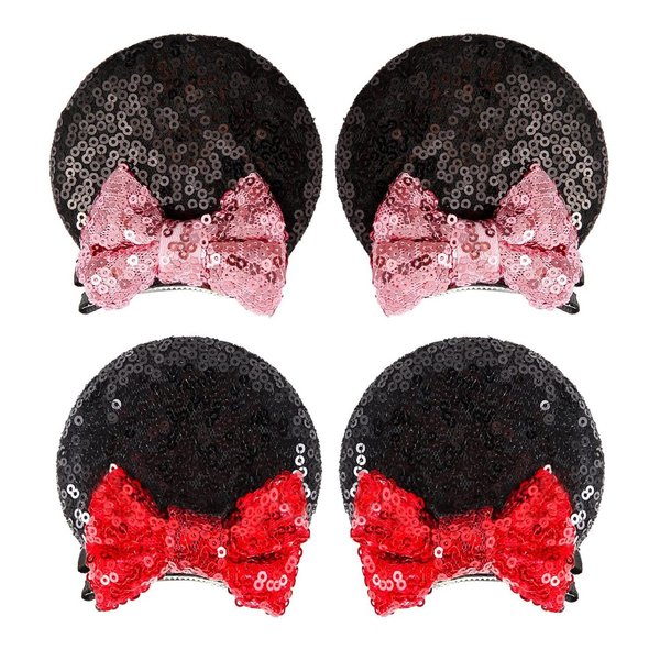2 Pairs Sequin Mouse Ears Hair Clip birthday mouse ear Bows clip for Kids Girls Women, Mice Ears Hair Accessories for Glitter Party Princess Decoration Cosplay Birthday Christmas Party (black)
