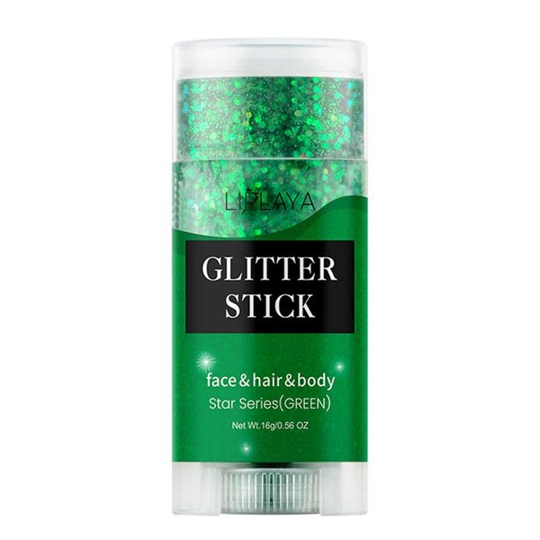 St Patricks Day Green Face Body Glitter Stick, Mermaid Sequins Face Glitter Gel, Singer Concerts Music Festival Rave Accessories,Holographic Chunky Glitter Makeup for Lip Eye Hair Body