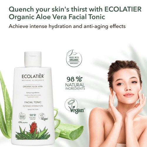 Organic Aloe Vera Intense Hydration Facial Toner, 250ml - Hyaluronic Acid, 98% Natural, Vegan - Deep Moisture, Refreshes, and Revitalizes The Skin - 8.5 Fl Oz