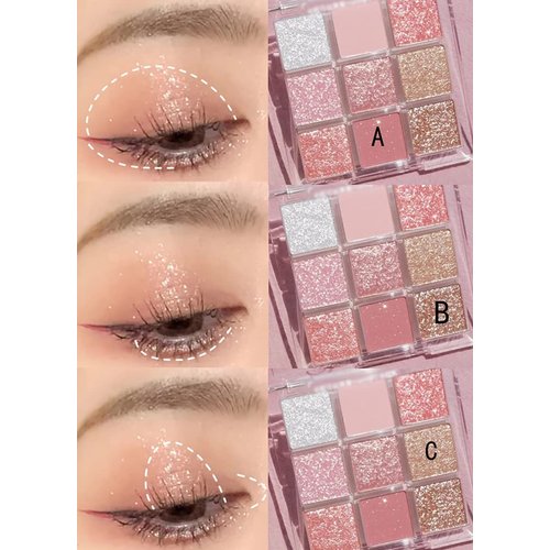 PICKX 9 Colors Glitter Eyeshadow Makeup Palette Matte High Pigmented Colorful Creamy Texture Eye Shadow Powder Natural Waterproof Long Lasting Eyeshadow Powder Cosmetics (pink)
