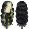 msloosily Highlight Synthetic Body Wave Wig Green Skunk Stripe Wig Synthetic Lace Front Wigs For Black Women 22inch Black And Green Wig Middle Part Wigs Fake Scalp Wavy Wig