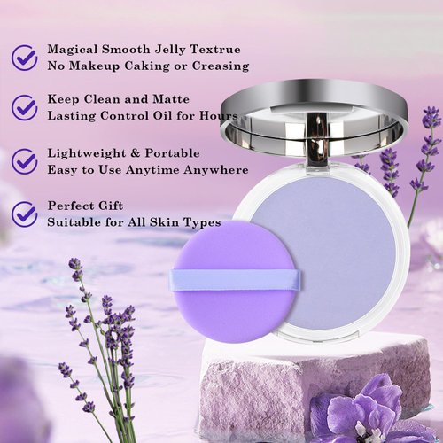 Chillab Lavender Matte Powder, Oil Control Face Pressed Chillab Lavender Matte Powder, Jelly Pressed Setting Powder with Mini Powder Puff (01 Purple)