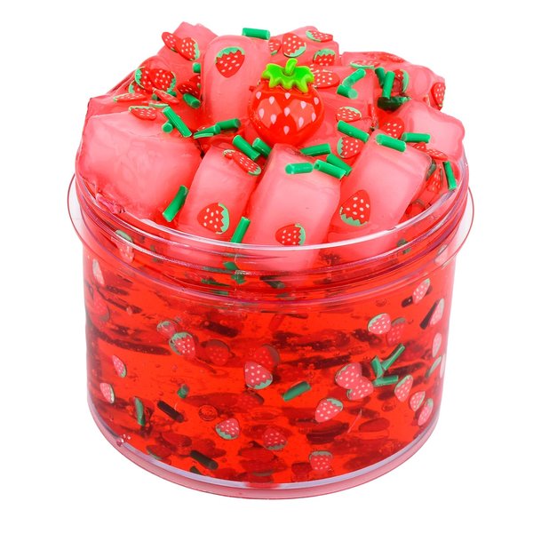 Red Jelly Cube Crunchy Slime, Super Soft Clear Slime Toy with Cute Charms, Educational Stress Relief Toy, Gift Slime Party Favors for Girls and Boys, Birthday Gifts for Kids