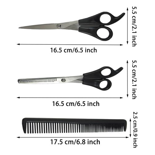 3 Pcs Hair Cutting Scissors Shears Kit, Stainless Steel Hair Cutting Scissors Thinning Shears Hair Cutting Teeth Scissors Professional Hairdressing Scissors Set for Adults Kids - Black