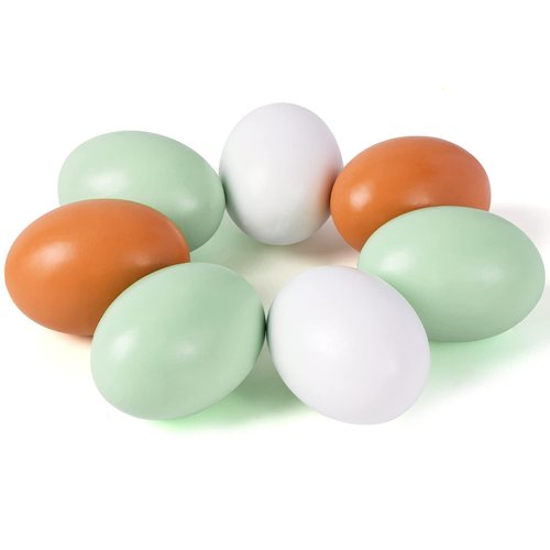 SallyFashion 7 Pcs Wooden Fake Eggs, 3 Colors Wood Eggs for Crafts Fake Chicken Eggs Nesting Eggs Home Decor