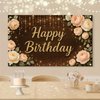 Starlit Patio Happy Birthday Backdrop 71 X 43 Inch Rustic Dark Wood Floral Banner with Gold Glitter Lettering Cream Rose and Lights for Women Birthday Party Decorations Indoor Outdoor Use