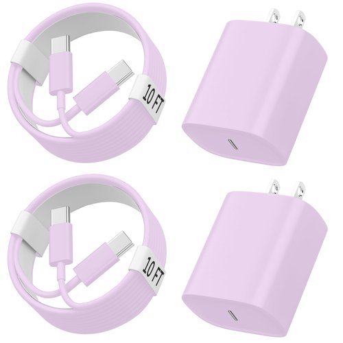i.Phone 15 16 Pro Max Charger, 10 FT Long Cord USB C to C Fast Charging Cable with PD 20W Fast Charger Block for i.Phone 16/16 pro/16 plus/16 pro max/15/15 Pro max/ 15 pro/15 Plus, Pad Pro/air,Purple