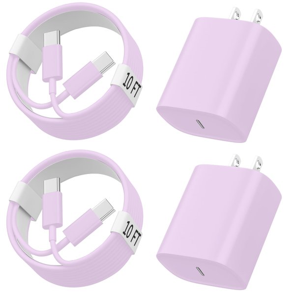 i.Phone 15 16 Pro Max Charger, 10 FT Long Cord USB C to C Fast Charging Cable with PD 20W Fast Charger Block for i.Phone 16/16 pro/16 plus/16 pro max/15/15 Pro max/ 15 pro/15 Plus, Pad Pro/air,Purple