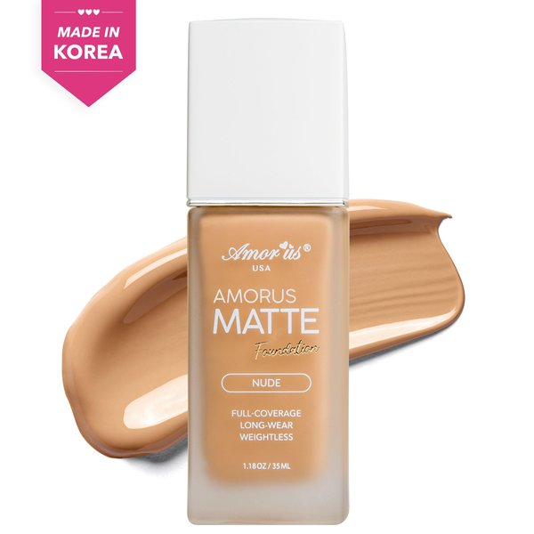 Glam Lux Beauty Amorus Matte Foundation, Full Coverage, Creamy Smooth Made in Korea, K-Beauty, Even Buildable Texture, Patch Free, Easy to Blend, Long Lasting, All Skin Types (Natural Beige, 1.18 oz)