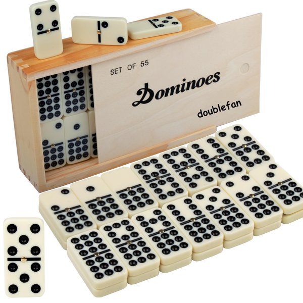Domino Set for Adults, Double Nine Dominoes Set with Wooden Case for Classical Board Games, for Family and Kids,55 Tiles (2-4 Players)