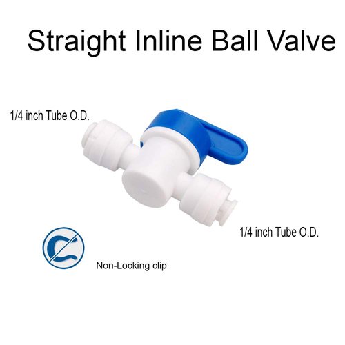 PureSec 1/4 inch OD Tubing&Hose&Pipe Use Inline Shut Off Ball Valve Plastic Quick Connect Fittings for Water Purifier RODI System (Pack of 10)