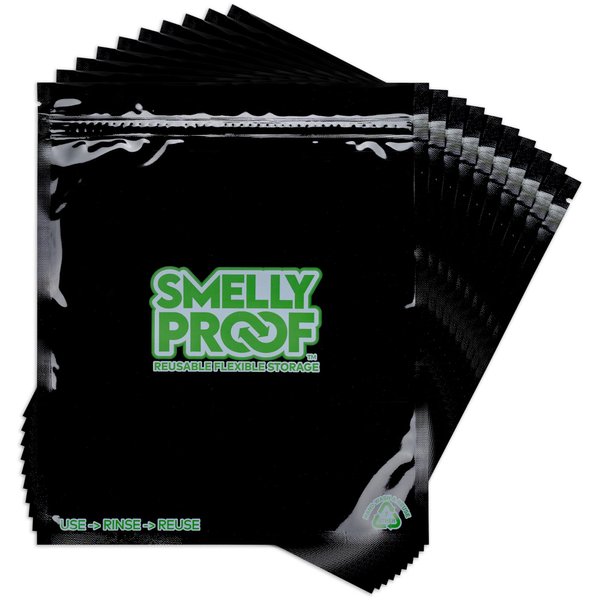 Smelly Proof Reusable Food Storage Container Bags, Reusable Freezer Bags US-Made PEVA & BPA FREE, Easy Clean Dishwasher-Safe, NO SMELL Triple Zip BLACK 4 mils FLAT 8.5" x 10" Quart, 10pk