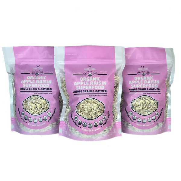 Farm to Table Foods Organic Apple Raisin Superfood Whole Grain & Oatmeal - 3-14 oz. bags
