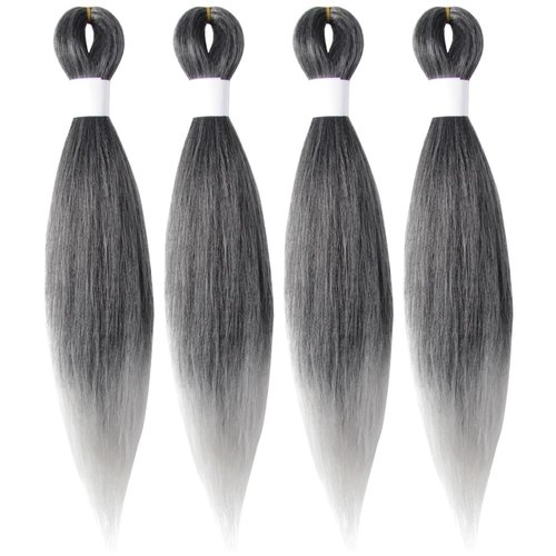 Osuntress Braiding Hair Pre Stretched 14 Inch 4 Packs, Short Hair Extensions for Braids, Synthetic Braiding Hair Prestretched TGrey(Ombre Grey)