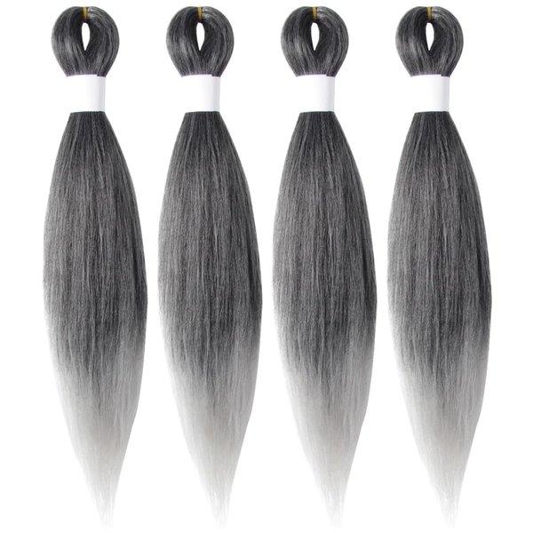 Osuntress Braiding Hair Pre Stretched 14 Inch 4 Packs, Short Hair Extensions for Braids, Synthetic Braiding Hair Prestretched TGrey(Ombre Grey)