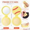 Blushtier 12 Pcs Softball Foldable Travel Mirror Hair Brushes Round Portable Folding Pocket Hair Brush Mini Hair Comb with Compact Makeup Mirror for Women Girls Softball Team Gift Sport Party
