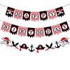 Zwiebeco Red Black White Happy Birthday Banner Pirate Bunting Garland Banner for Boys Girls Kids Teenagers Mens Womens Adults Birthday Decor Pirate Themed Birthday Party Decorations Supplies