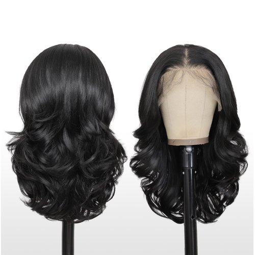 SISgrace Nature Black 13×6 HD Lace Front Wigs 18 Inch Pre Layered Body Wave Synthetic Glueless Wigs for Women Pre Plucked Tiny Knots Lace Natural Hairline Bob Wigs for Black Women White Women