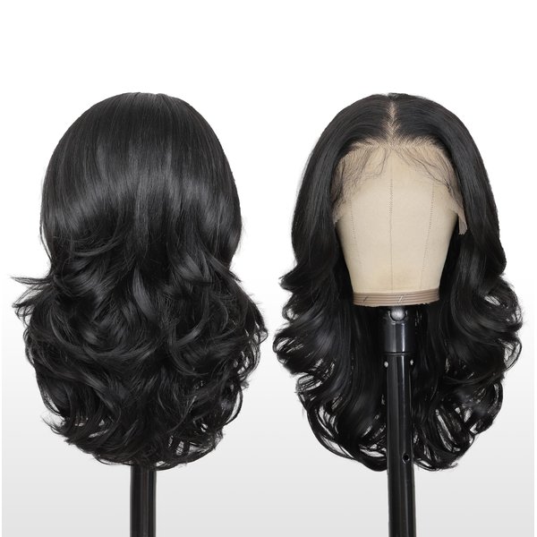 SISgrace Nature Black 13×6 HD Lace Front Wigs 18 Inch Pre Layered Body Wave Synthetic Glueless Wigs for Women Pre Plucked Tiny Knots Lace Natural Hairline Bob Wigs for Black Women White Women