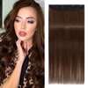 Benehair Clip in Hair Extensions Real Human Hair Brown Clip in Human Hair Extensions 3/4 Full Head with 5 Clips 18 Inch One Piece Hair Clip in for Women with Thinning Hair #04 Medium Brown, 18〃