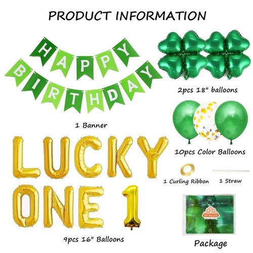Geloar St. Patrick's Day Lucky One First Birthday Decorations for Boys Girls Saint Paddy's Day Theme Irish 1st Bday Four Leaf Clover Shamrock Foil Balloons Baby Shower March Birthday Party Supplies