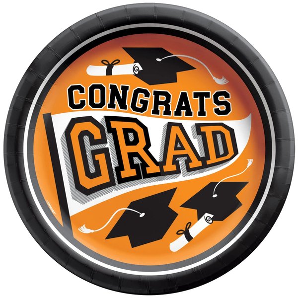 Amscan Orange True To Your School Round Disposable Paper Plates - 8.5" (Pack of 20) - Easy Cleanup Congrats Grad Party Plates, Perfect for Celebrating Graduation Parties & Events,