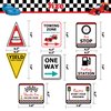 Checkered Racing Party Decorations - 10PCS Funny Race Car Signs for Boys Paper Road Route Traffic Directions Cutout Signs Party Supplies