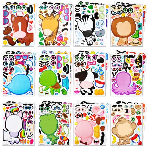 JOYIN 24PCS 9"x6" Make a face Stickers for Kids, Make Your Own Stickers, Mix and Match Stickers with Safaris Sea Farm and Dinosaur Animals, Party Favors Kids Crafts, Goodie Bags Stuffers for Kids