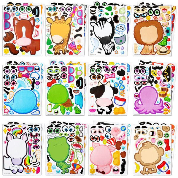 JOYIN 24PCS 9"x6" Make a face Stickers for Kids, Make Your Own Stickers, Mix and Match Stickers with Safaris Sea Farm and Dinosaur Animals, Party Favors Kids Crafts, Goodie Bags Stuffers for Kids
