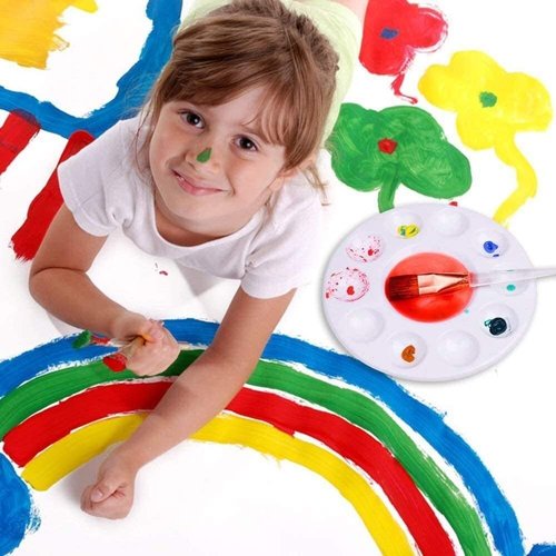 Akebrog 2pcs Paint Pallet, 6.5" Plastic Paint Tray Reusable Flower Paint Palette for Kids Acrylic Watercolor Oil Painting Color Mixing DIY Art Craft, Easy to Wash