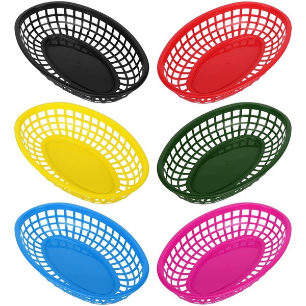 EUSOAR Plastic Serving Trays, 6pcs 9.4"x 5.9" Food Baskets for Serving, Reusable Bread Baskets for Fast Food Restaurant Supplies, Deli Serving, Chicken, Burgers, Sandwiches & Fries