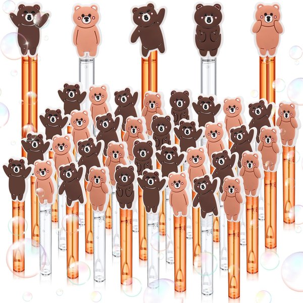 Foilswirl 30 Pcs Bubbles Party Favors for Boys Girls Mini Bubble Wands Tube Bulk Theme Bubble Maker Goodie Bags Stuffer School Classroom Prizes Birthday Gift for Bubble Solution (Bear)