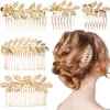 5 Pieces Leaf Hair Side Combs Gold Rhinestone Hair Comb Clips with Teeth Combs for Wedding Hair Accessories for Women, Girls, Bride, Bridesmaid (Gold)