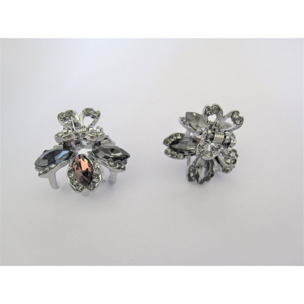 Generic Small mini silver metal blue purple gray flower crystal hair claw clip (Primary color: Gray)