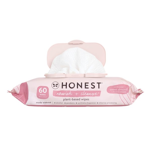 The Honest Company Nourish + Cleanse Naturally Scented Wipes | Cleansing Multi-Tasking Wipes | 99% Water, Plant-Based, Hypoallergenic | Sweet Almond, 60 Count