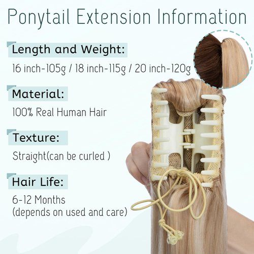 S-noilite Claw Clip Ponytail Extension Human Hair #1B Natural Black Real Remy Human Hair Ponytail Extension 18inch Long Straight Hair Pony Tails Hair Extensions For Women 115Grams
