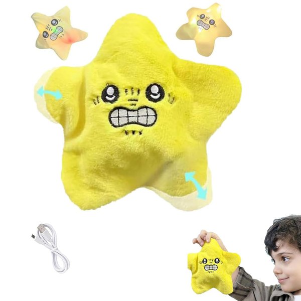 FAGOBYX Angry Star Plush Moving, Angry Starfish Toy,Angry Star Car Plush,Moving Star Plush,Active Moving Pet Plush Toy,Angry Star Face Kawaii Fun Toy (Yellow)