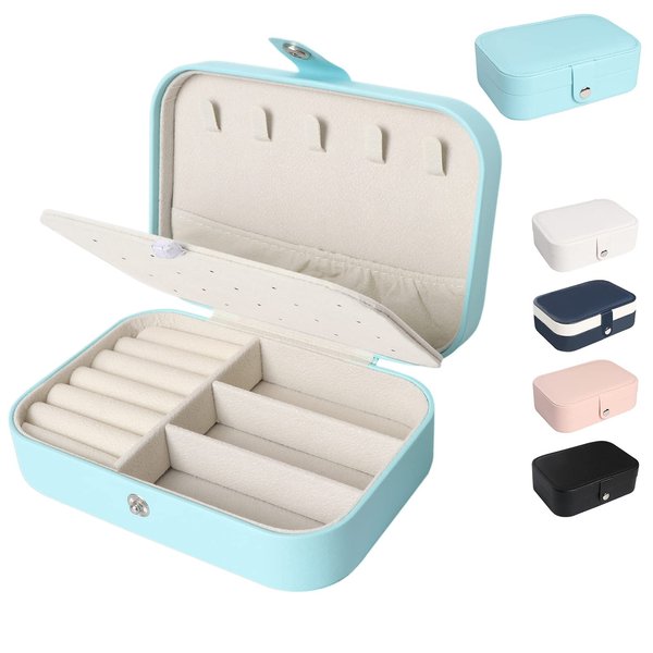 Travel Jewelry Box,Small Jewelry Organizer Boxes for Women Girls,2 Layer Travel Jewlery Case,PU Leather Mini Portable Jewerly Storage Display Holder for Earrings,Ring,Necklaces,Bracelets - Green