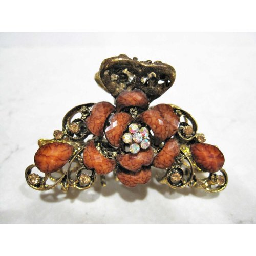 Generic Jeweled antique style bronze metal hair claw clips with crystals (Primary color: multi-color), 1 Count (Pack of 1)