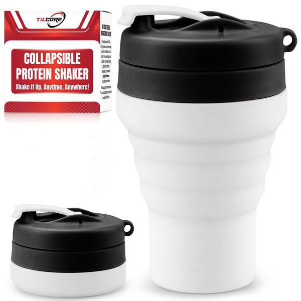 Protein Shaker Bottle Collapsible - Food-Grade, Leakproof Lid 600mL/20oz Shaker - Reusable Silicone Shaker Cups for Protein Shakes for Gym-goers & Travelers