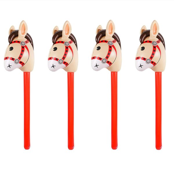 TOSAMZOO 4 Pieces Inflatable Stick Horse Inflatable Stick Horse Balloon Funny Stick Horse Toy for Kids Inflatable Stick Horse Birthday Gift Cowboy Party Supplies (37 Inch Brown)