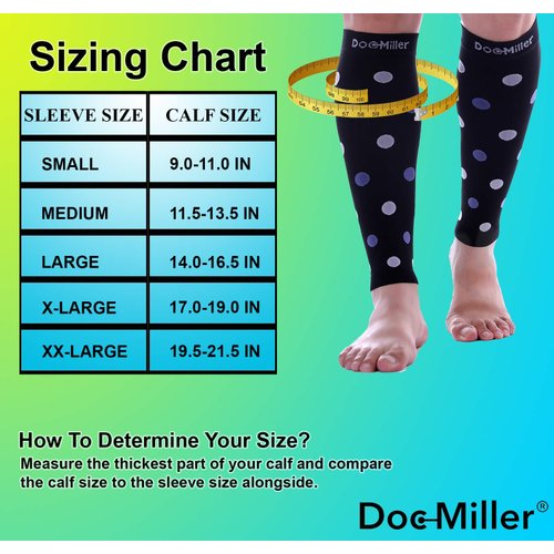 Doc Miller Calf Compression Sleeve Men Women, 20-30mmHg Medical Grade Leg Compression Sleeve for Shin Splints, Varicose Vein & Calf Muscles Recovery, 1 Pair Medium Black Violet White Polka Dots