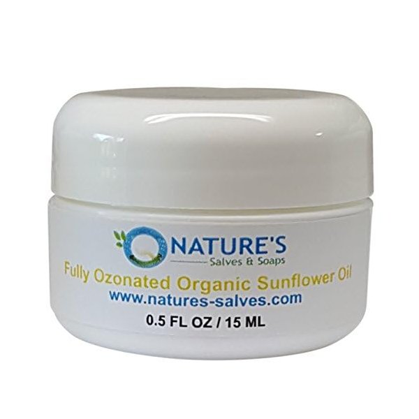 Nature's Salves and Soaps Fully Ozonated 100% Organic Unrefined Organic Sunflower Oil. Holistic, Homeopathic, Natural, Dental, Skin, Hair - 1/2 Oz.