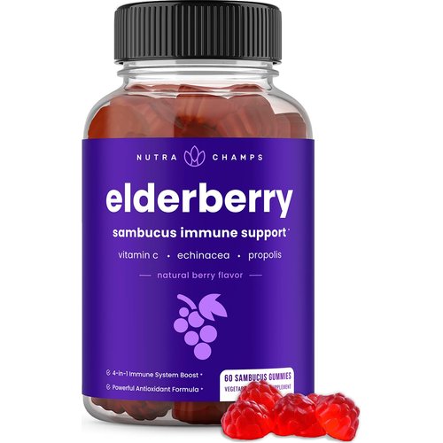 NutraChamps Elderberry Gummies with Vitamin C, Propolis & Echinacea - Immune System Support Gummy Vitamins for Adults & Kids - Max Strength 200mg Sambucus Antioxidant