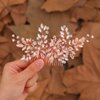 Jeairts Rhinestone Wedding Hair Comb Leaf Bridal Hair Pieces Flower Bride Headpiece Glitter Crystal Hair Accessories for Women and Girls (B-Rose Gold)